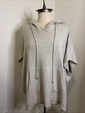 MASSIMO DUTTI Italian Yarn Wool Silk Hooded Poncho Cape Sweater SIZE SMALL